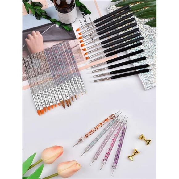33pcs Acrylic Nail Brush Set UV Gel Nail Art Brushes Nail Art Builder Brush - Picture 7 of 8